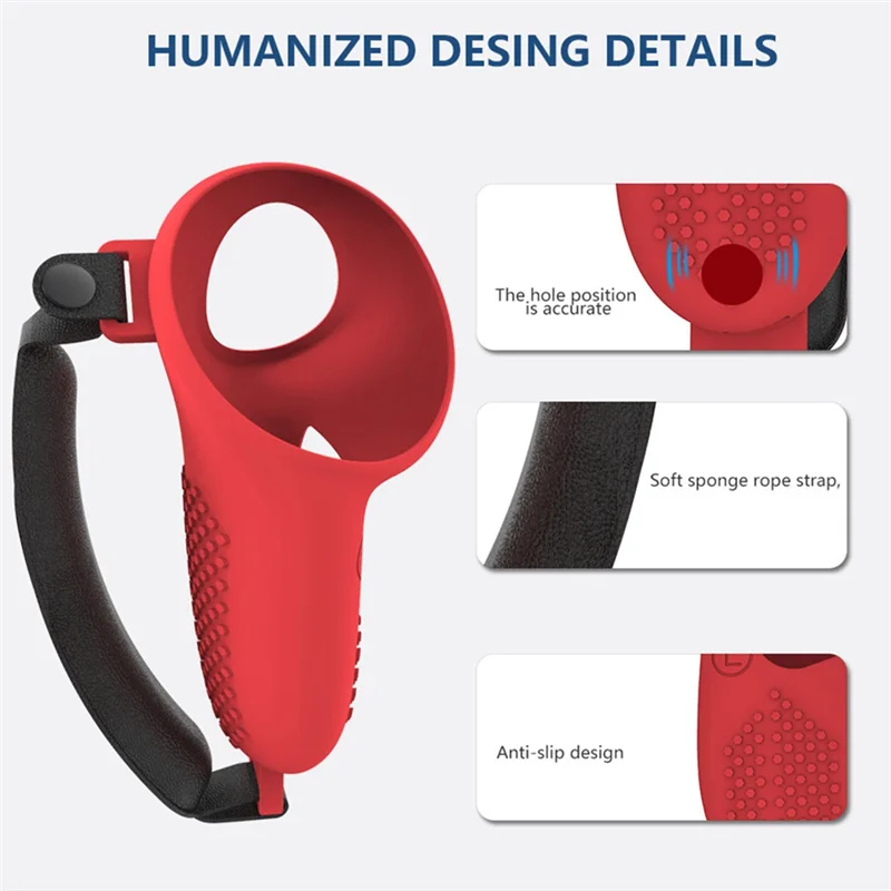 1 Pair Silicone Joystick Covers Non-Slip Controller Grips Cover With Adjustable Strap Anti-Fall For Meta Quest 3 VR-Y47A