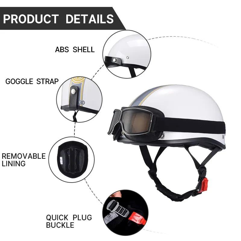 Motorcycle Half Helmet Retro Style ABS+Cotton Plastic Cap-Bright/Dumb Black Capacete Motocross Universal Washable