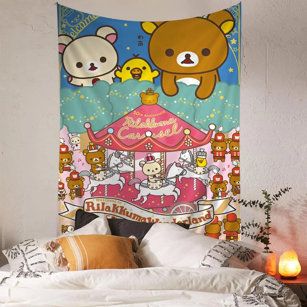 Cute Cartoon R-Rilakkuma Classic Anim Printed Large Wall Tapestry Hanging Tarot Hippie Wall Rugs Dorm Cheap Hippie Wall Hanging