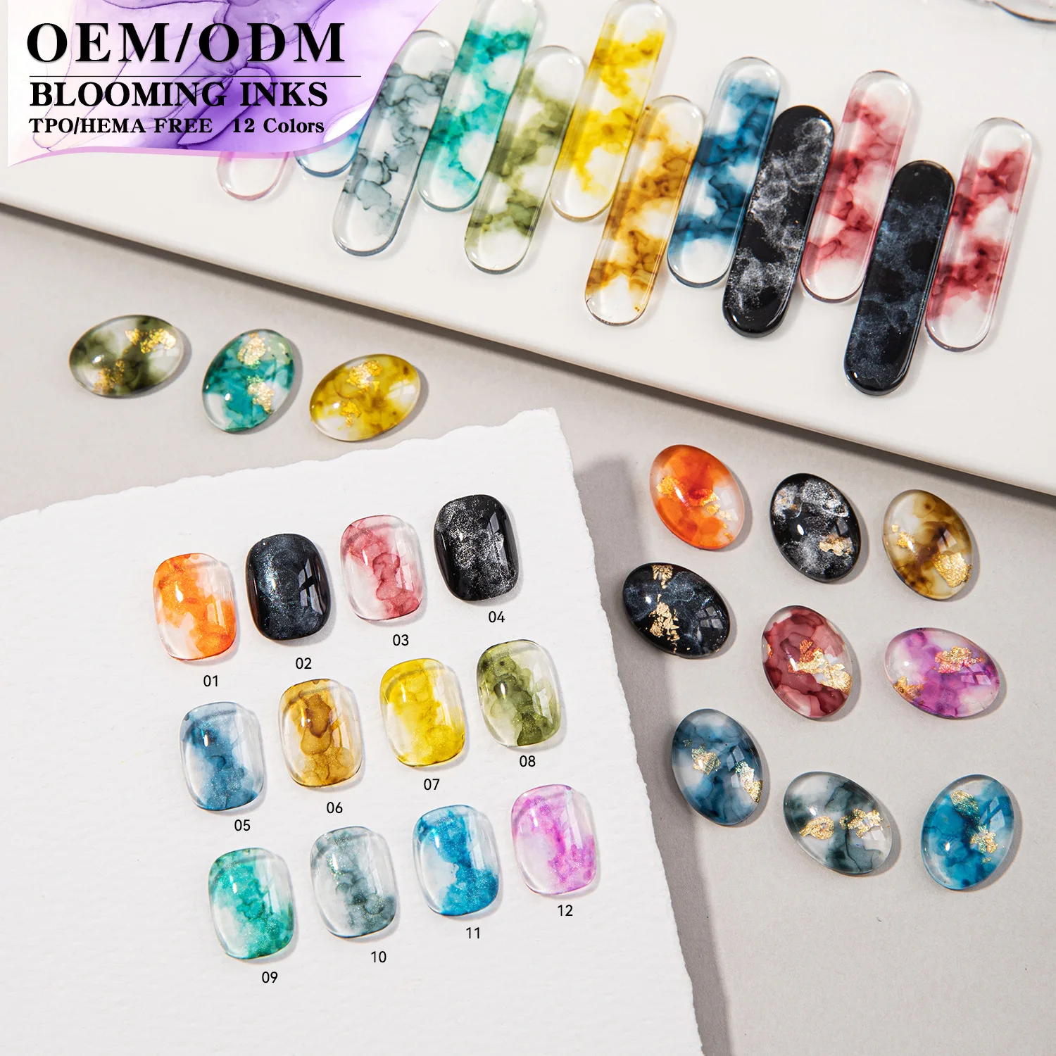 

12 Colors Nail Art Liquid Set Marbling Liquid Metallic Pearl Iridescent Bronze Mirror Gel Polish For Watercolor Design Nail Art