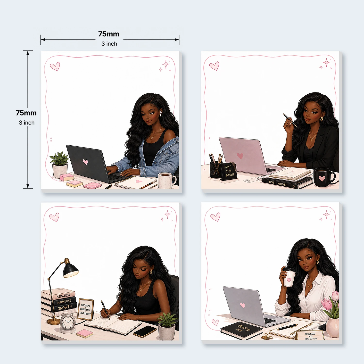 4PCS Boss Woman Self Adhesive Sticky Notes 200 Sheets Laptop Office Desk Work Planner Motivational Memo Pads for Women Office Sc