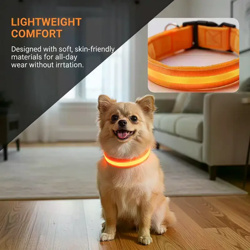 Adjustable LED Light Up Dog Collar Glowing Safety Pendant Multiple Color Options For Night Walking Outdoor Pet Activities