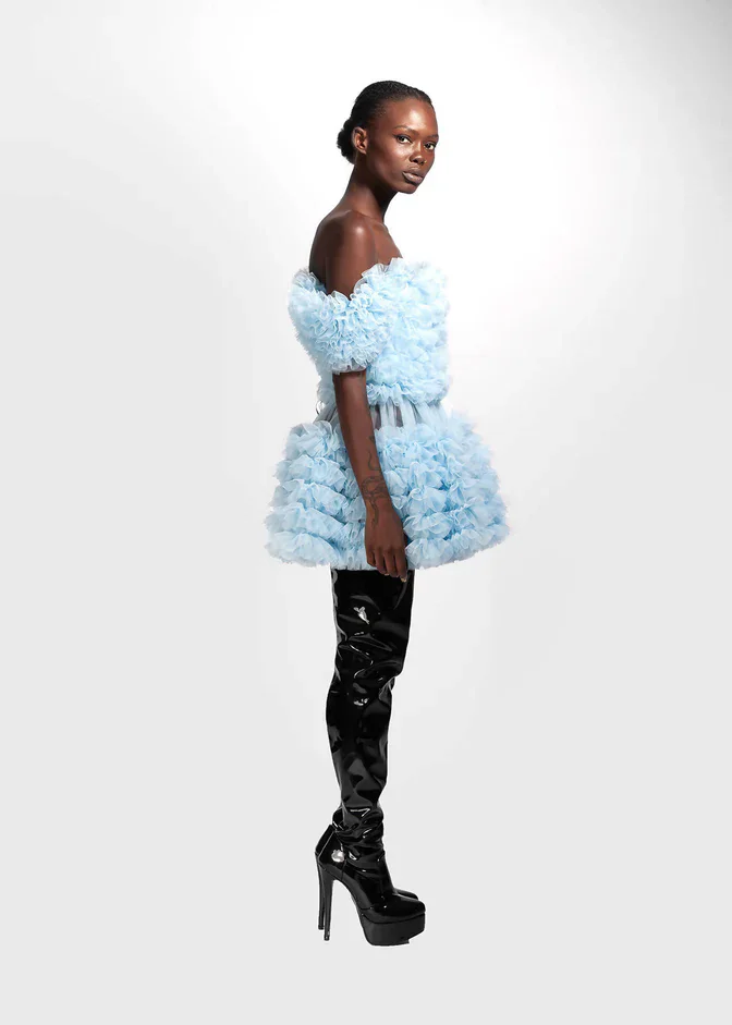 Mini vestido de tule com camadas fofas 2025 Couture babados azul curto vestidos de festa de baile em camadas فساتmaveraevento vestido de gala