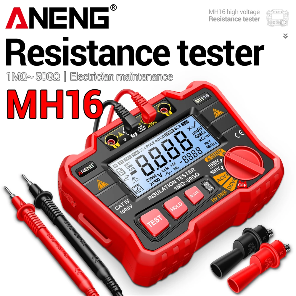 

Insulation Resistance Meter Digital Megohmmeter Ohm Tester ANENG MH16 Earth High Voltage Ohmmeter Resistance Meter Test Tools