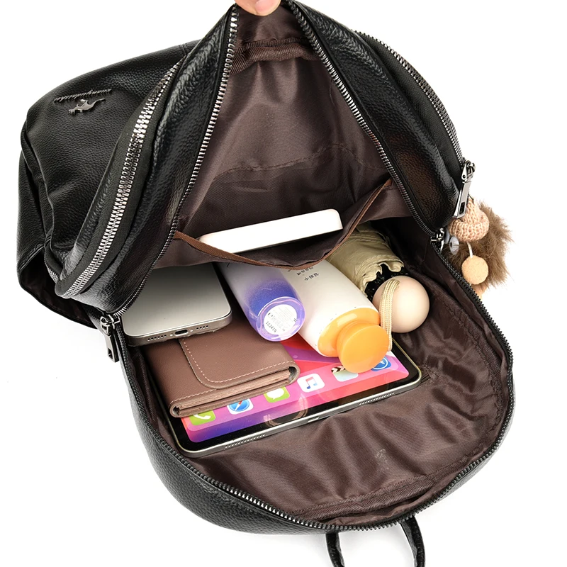 Women's Soft Leather Backpack Student School Bag Female High Quality Rucksack Multi-functional Ladies Shoulder Bag Commuting Sac - view 6