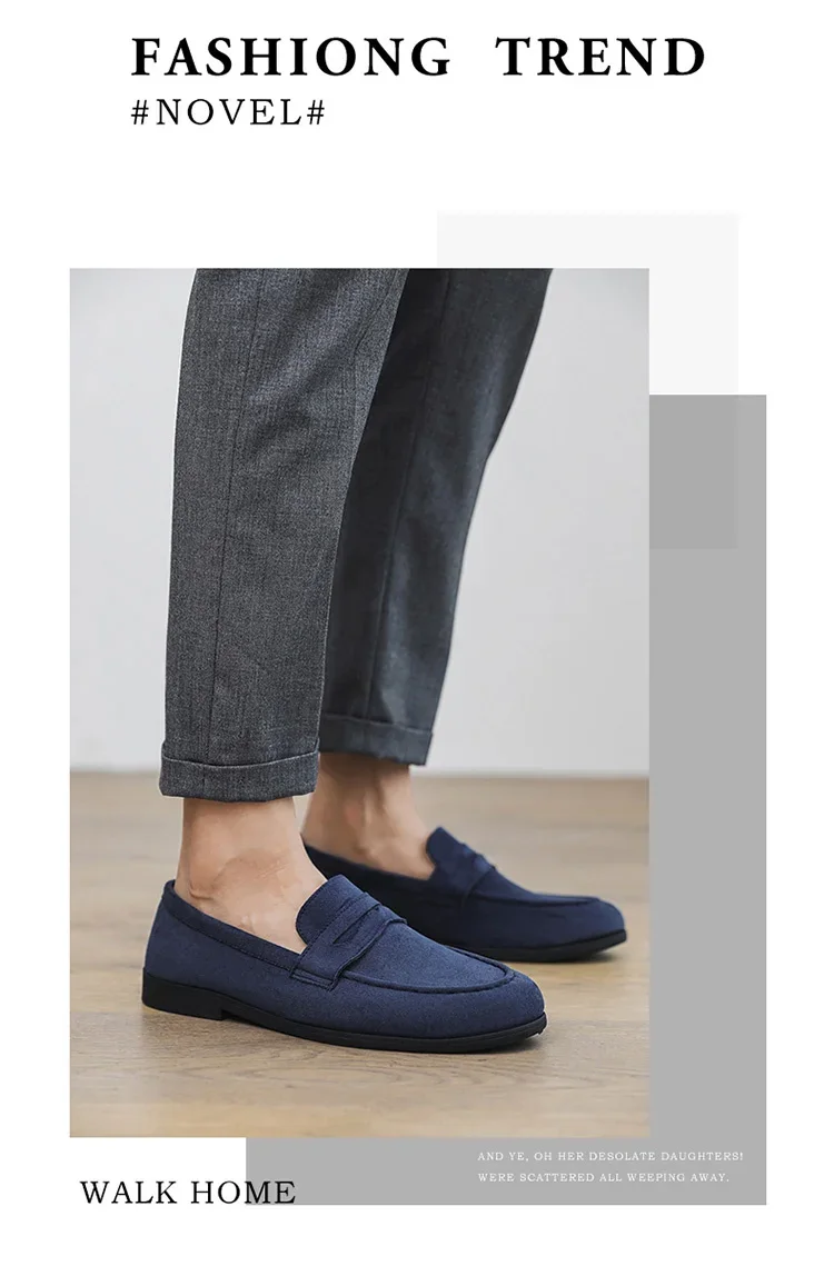 Retro Brown Men's Loafers Comfortable Suede Leather Casual Shoes Man Slip-on Shoes Flat Moccasins For Men zapatos de hombre