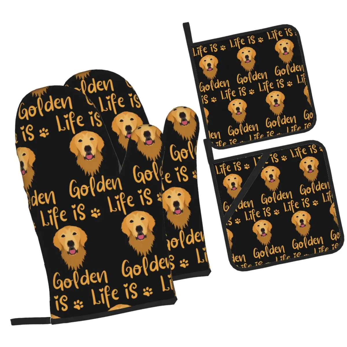 GOLDEN RETRIEVER Quote Oven Mitts and Pot Holder Sets of 4 for Baking Kitchen Cooking BBQ Resistant Non-Slip Gloves