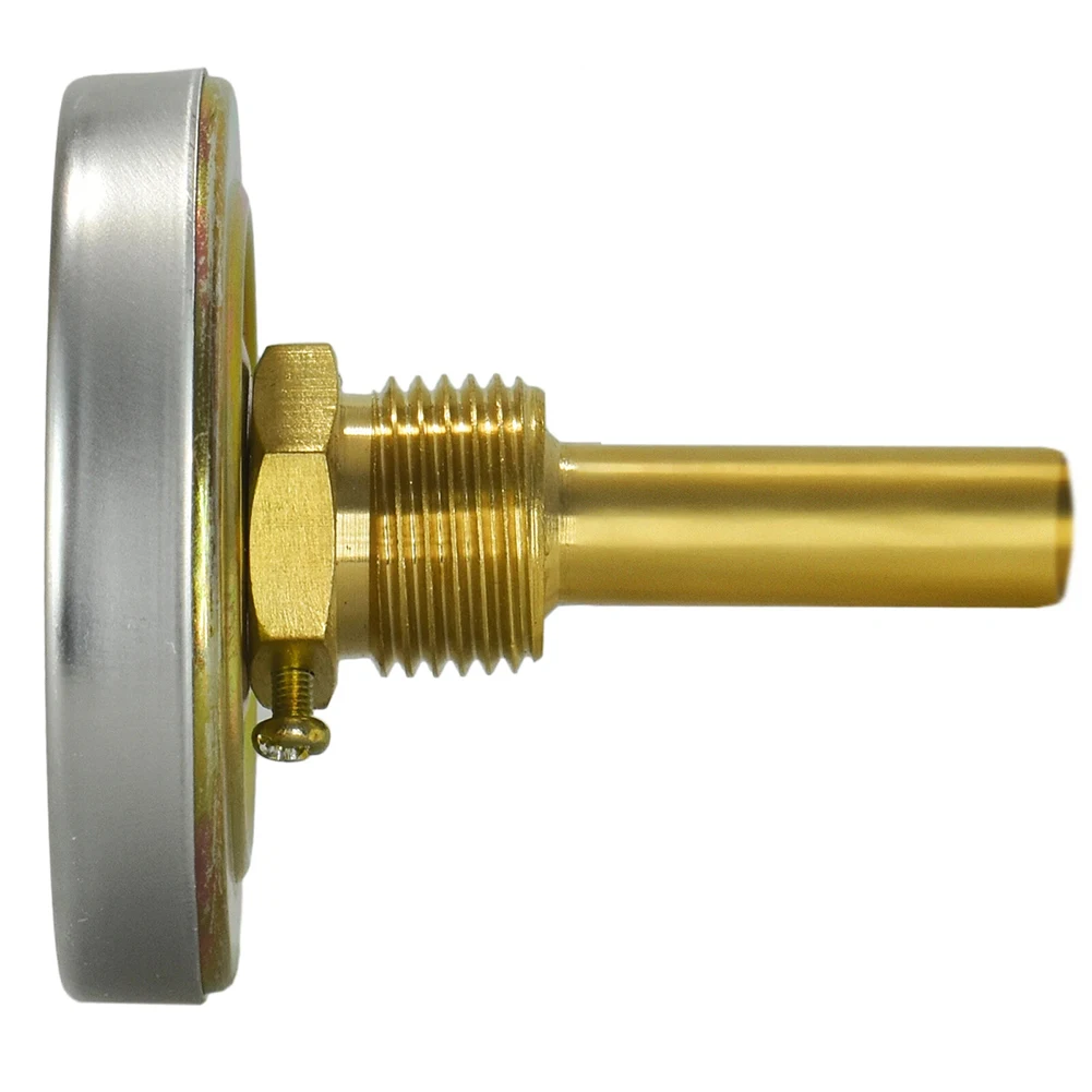 1 X Termometer Bimetalik 0-120 ° C Dengan Casing Baja Tahan Karat 63mm Dan Selongsong Pemanas 1/2 inci Untuk Sistem Pemanas