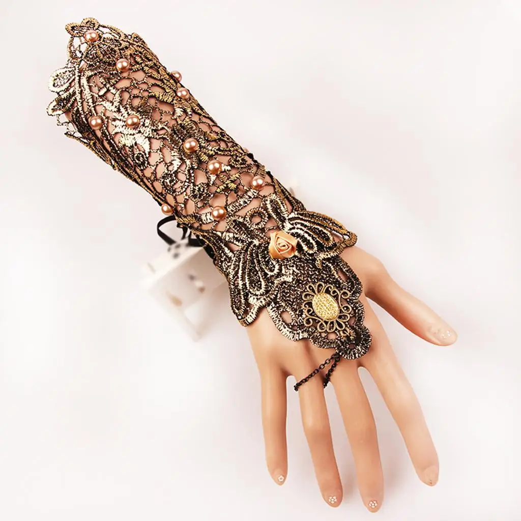 Wedding Bridal Embroidered Lace Wrist Cuffs Long Glove Bracelet With