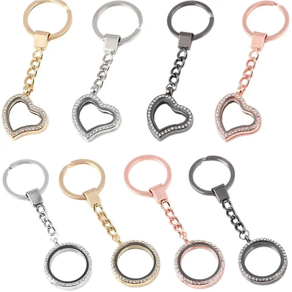 

Magnetic Floating Glass Memory Locket Keyring Silver Round Pendant Key Pendant for Women Accessories