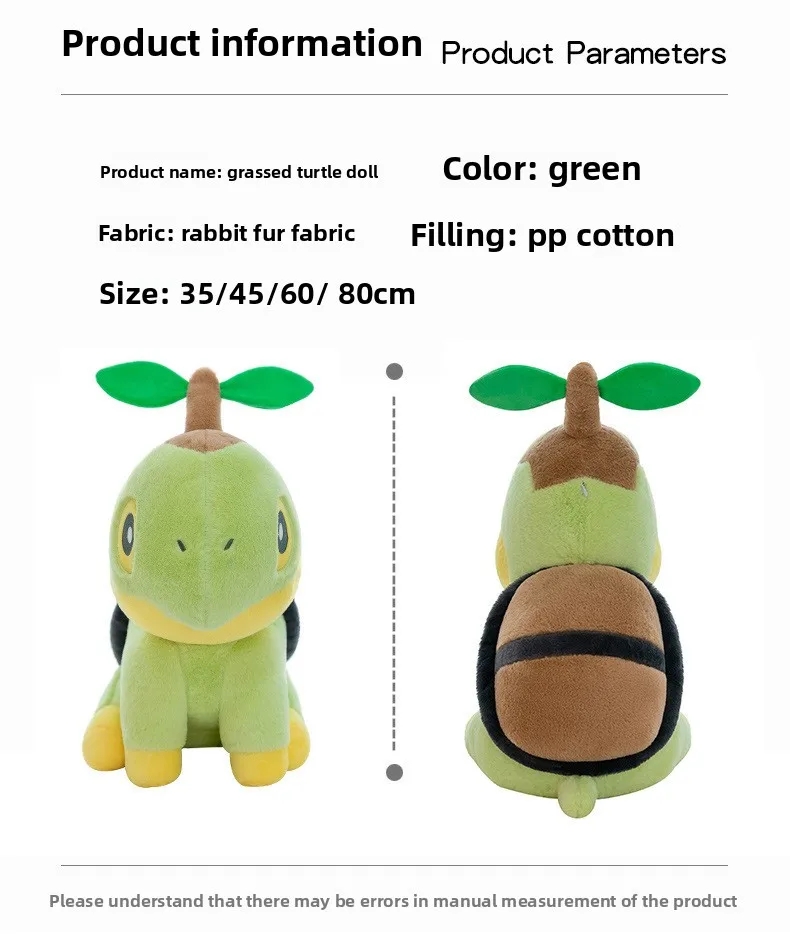 35/80cm Large Turtwig Pokemon Plush Toys Anime Doll Cute Pillow Cartoon Giant Plushie Stuffed Gift for Kids Christmas