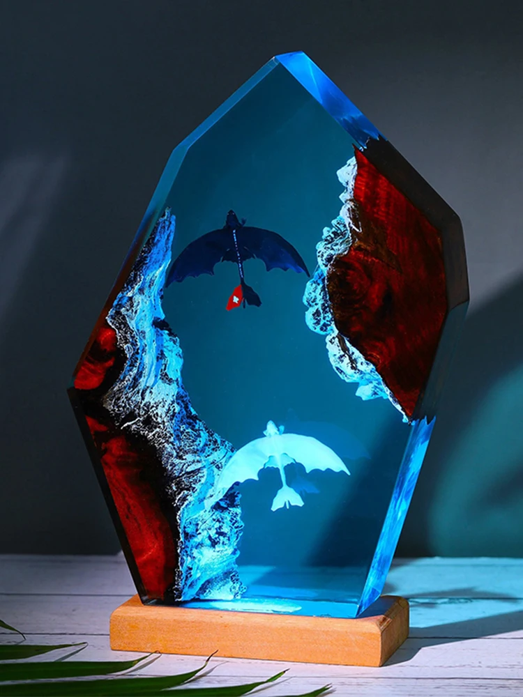 Dragon Organism Resin Table Light Creactive Art Decoration Lamp Cartoon Figure Theme 7 Colors Night Light  USB Charge