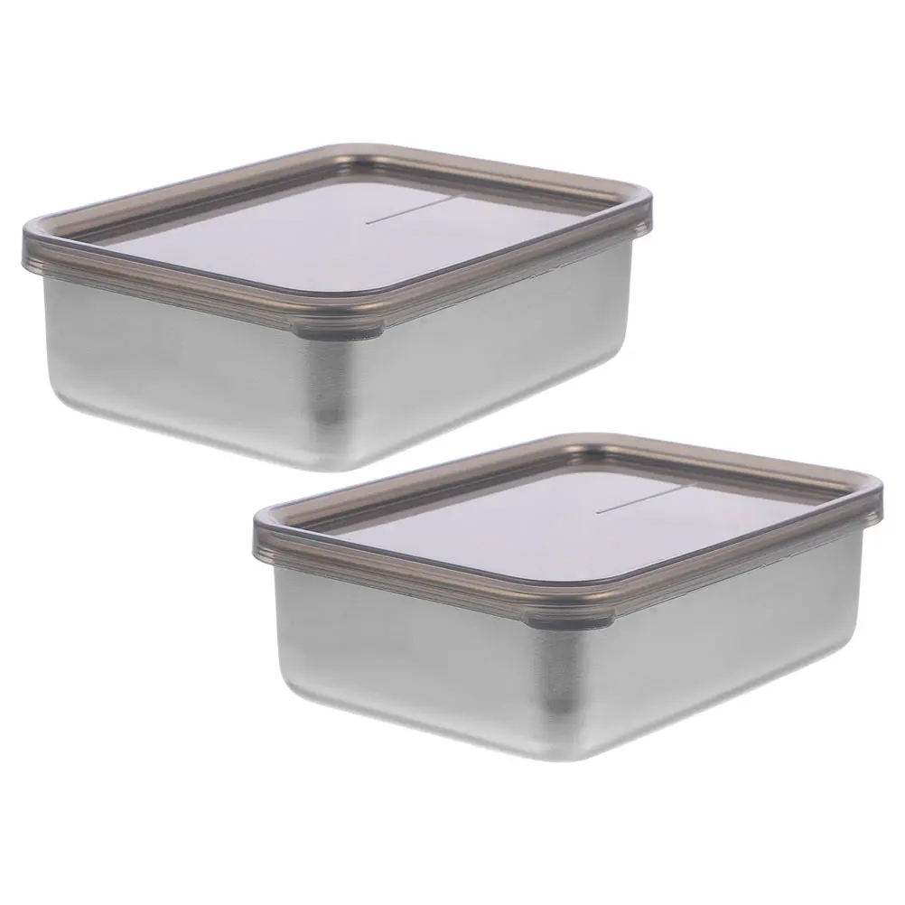 

2pcs Cheese Storage Containers Stainless Steel Fridge Boxes Healthy Material Non Deform Food Grade Lid Design Butter Cases
