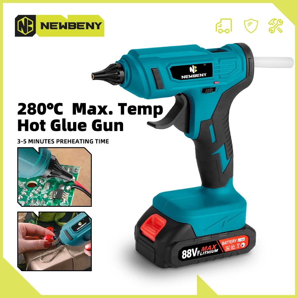 

NEWBENY 280°C Cordless Hot Melt Glue Gun Portable Rechargeable with 10pcs 11mm Glue Sticks DIY Repair Tool For Makita 18VBattery