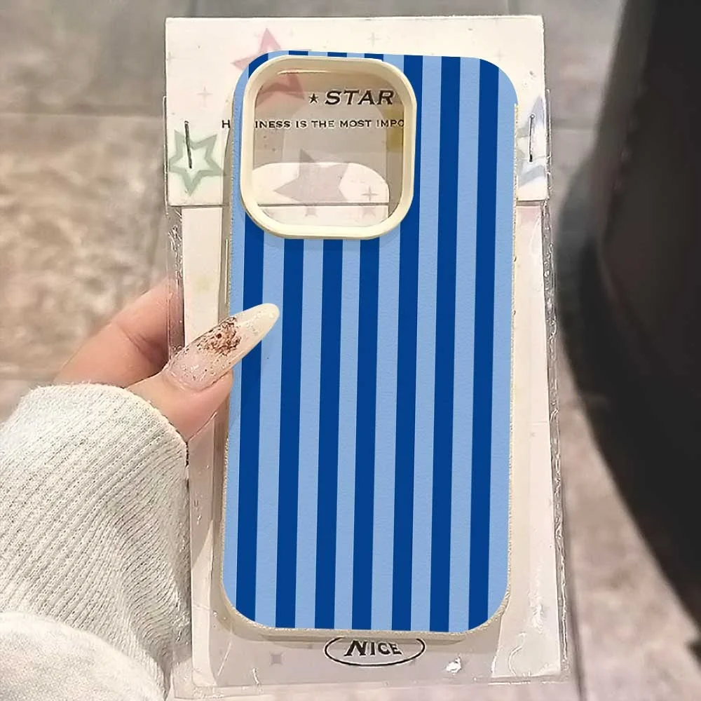 Doppelte blaue Farblinien Handyhülle für iPhone 17 16 15 14 13 12 11 Pro Max 16 15 Plus XR Silikon Matt Weiche Stoßfeste Hülle – Detail 1