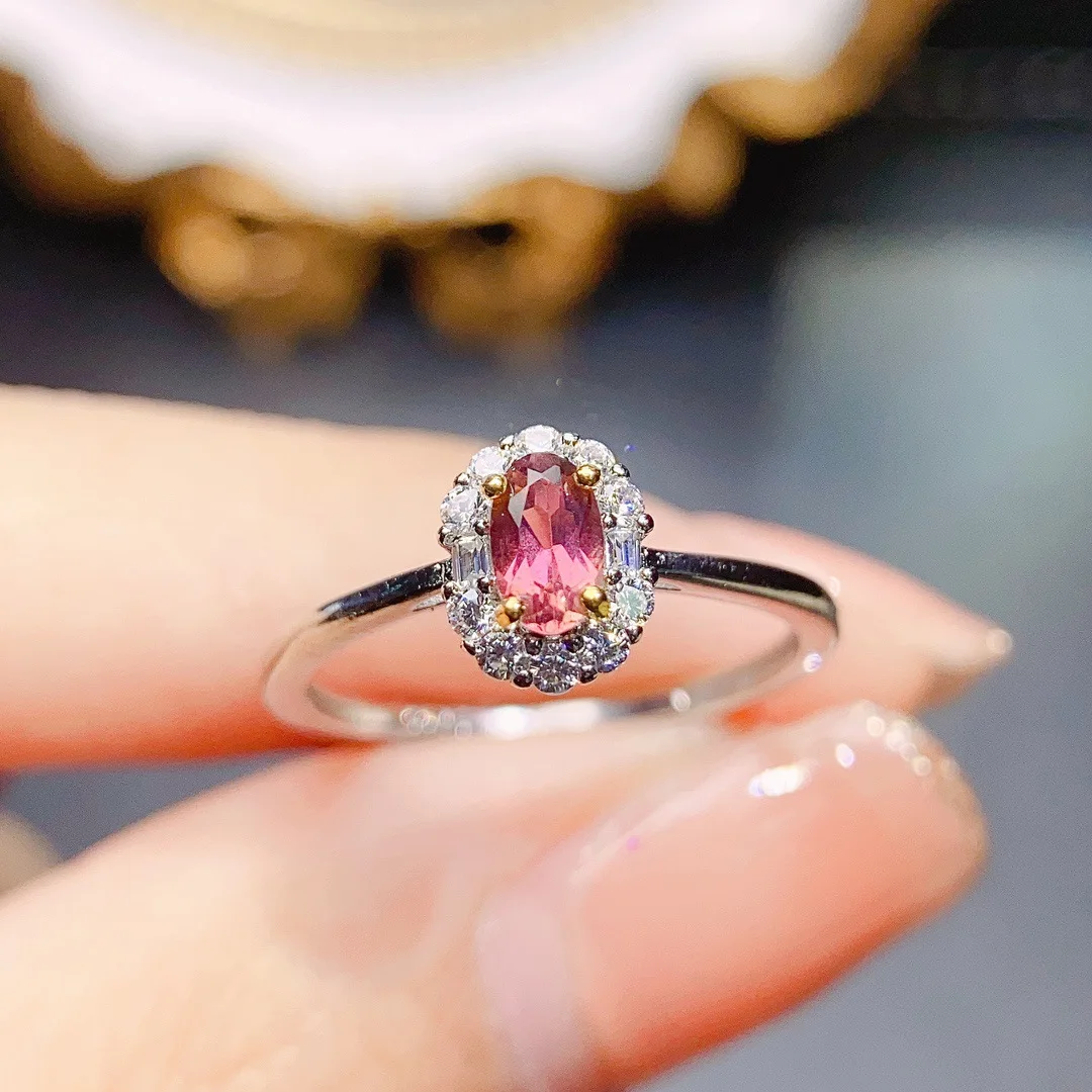 

Natural Tourmaline Ring S925 Silver Inlaid with Main Stone 3*5mm