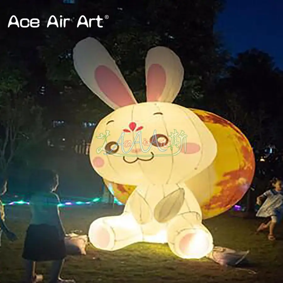 Year of the Rabbit Mascot Decoration Rabbit Leaning on the Moon Art Decor Inflatable Balloon