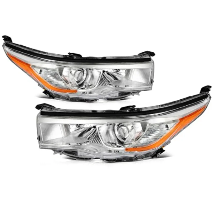 

Driver and Passenger Side Tooyota Headlight Assembly for 2014-2016 Highlander Chrome Housing Clear Lens Pair Replacement 81170-0