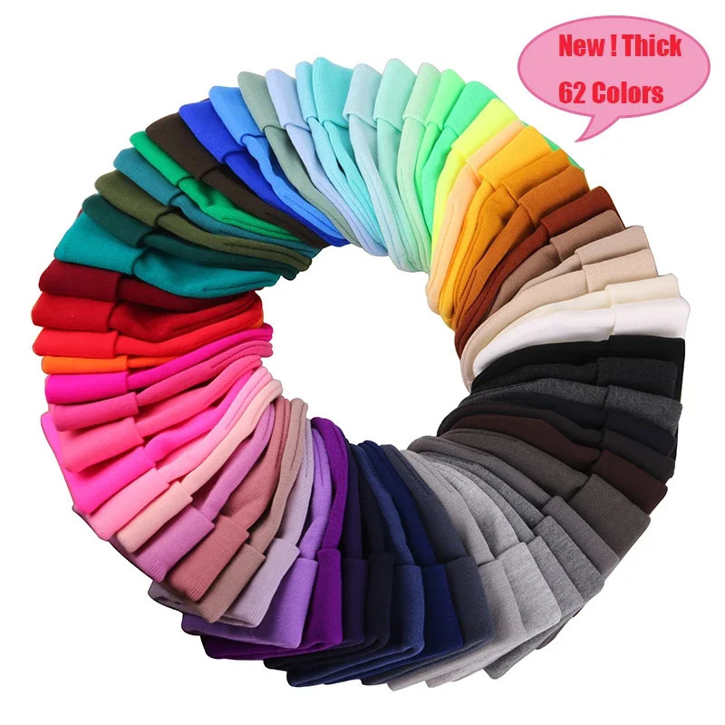 62 kleuren dikke nieuwe unisex hoed katoenmix effen warme zachte gebreide mutsen mannen winter caps vrouwen Skullies mutsen voor mannen dh