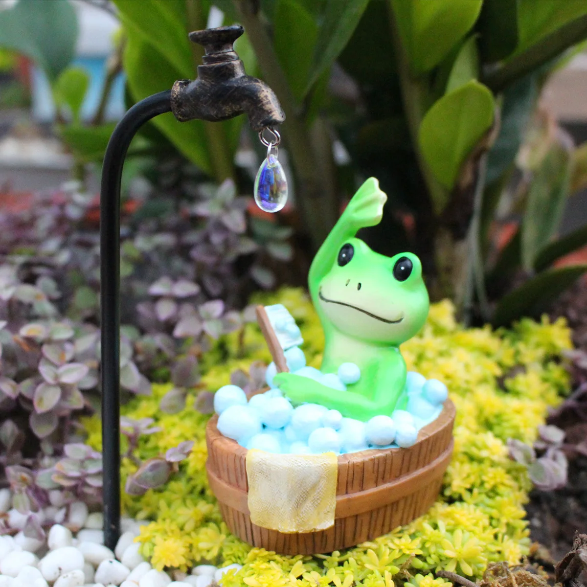 

Cute Garden Sculpture Ornament Resin Bath Frog, for Garden Courtyard Backyard Ornaments for Bonsai Pot Deor