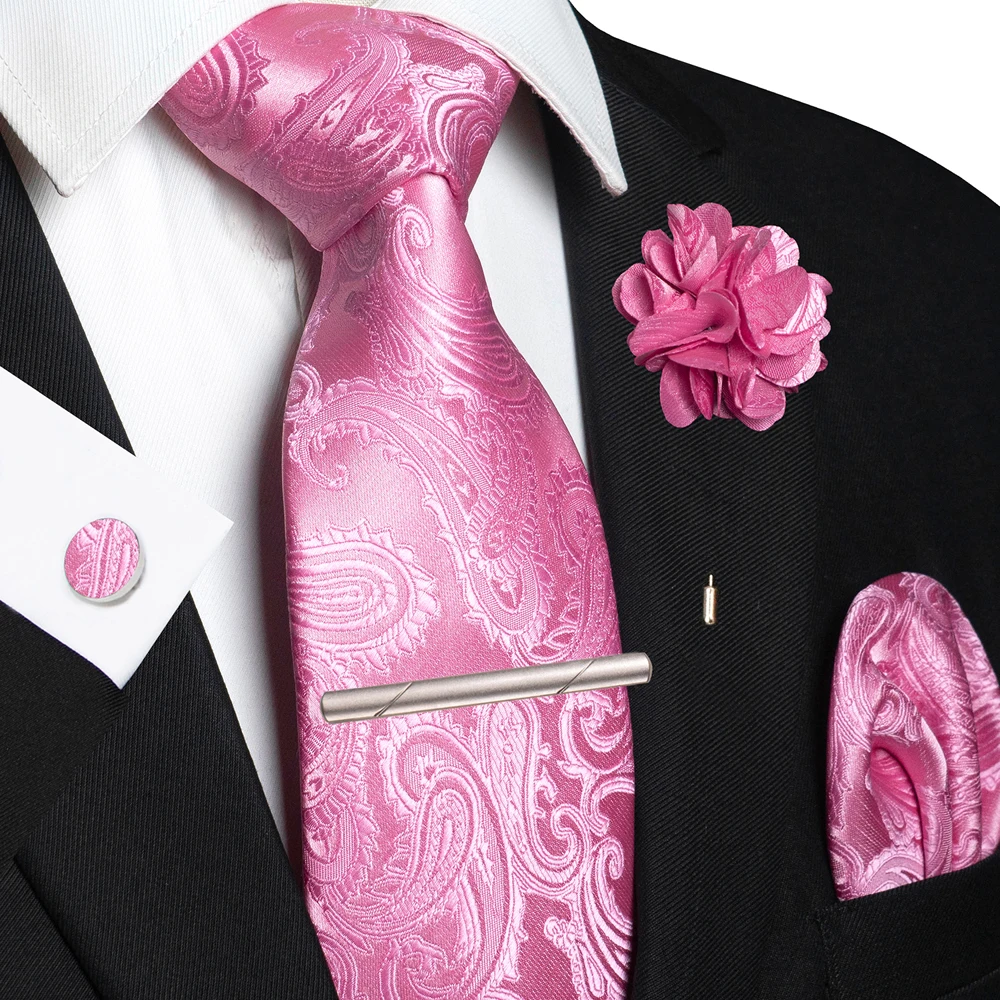 Männer Krawatten Paisley Gewebte Krawatte Set Einstecktuch Manschettenknöpfe Brosche Krawatte Clip für Hochzeit Party Bräutigam Zubehör Geschenk 5PCS – Detail 5