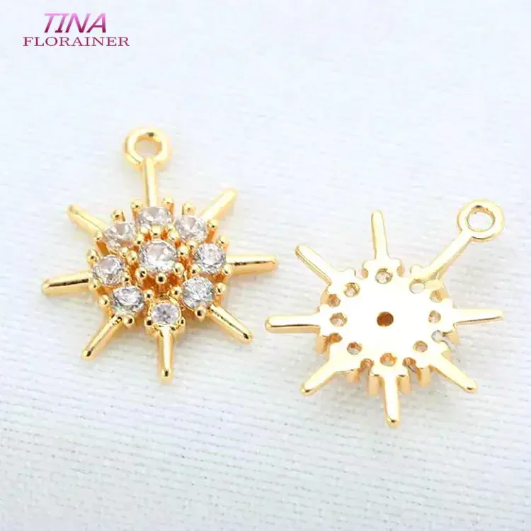 14k Gold Plated Brass and Zircon Mini Sun Charms Pendants Jewelry Making Supplies Findings Accessories