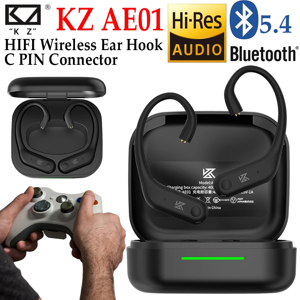 KZ AE01 Upgrade Wireless Bluetooth Ear Hook Earphone Compatible HIFI Bluetooth 5.4 Earphones C PIN Connector with Charging Case