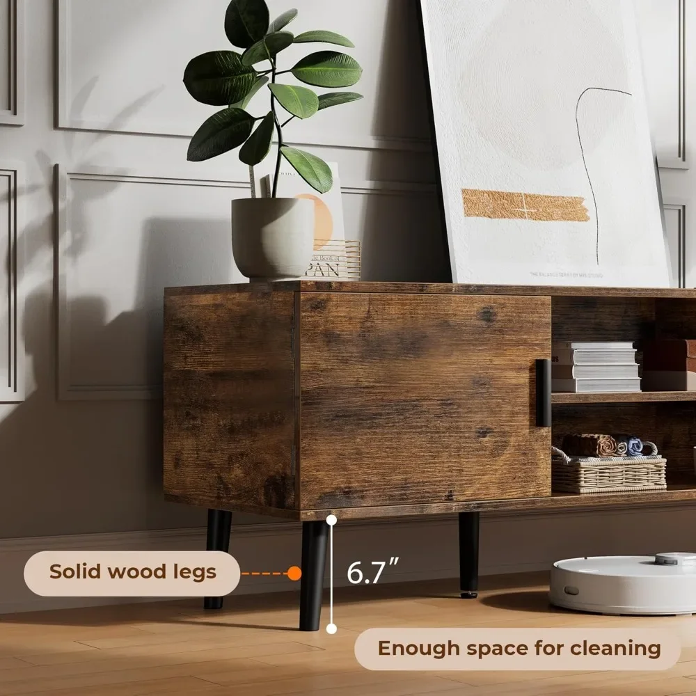

TV Stand for 55 Inch TV,Entertainment Center with Adjustable Shelf, 2 Cabinets, TV Console Table, Media Console, Solid Wood Feet