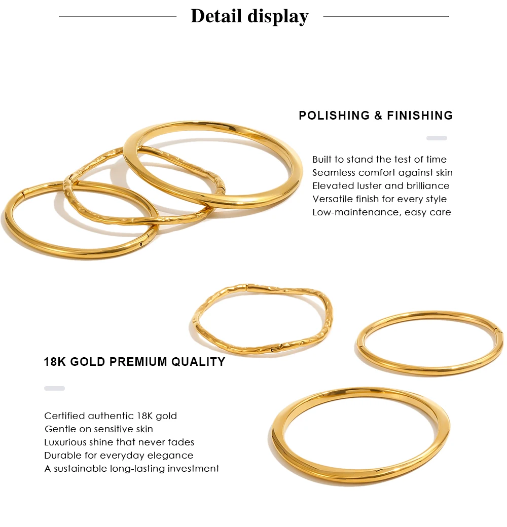MamacitaSlay 316L Stainless Steel Stackable Hammered Textured Thin Smooth Bracelet 18K Gold Plated Waterproof Women Jewelry Gift