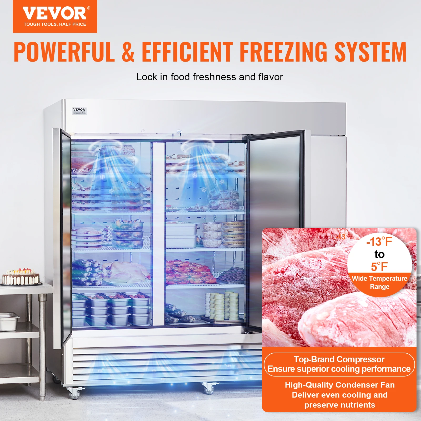 VEVOR Commercial Freezer 60.42 Cu.ft, Reach In 82.5