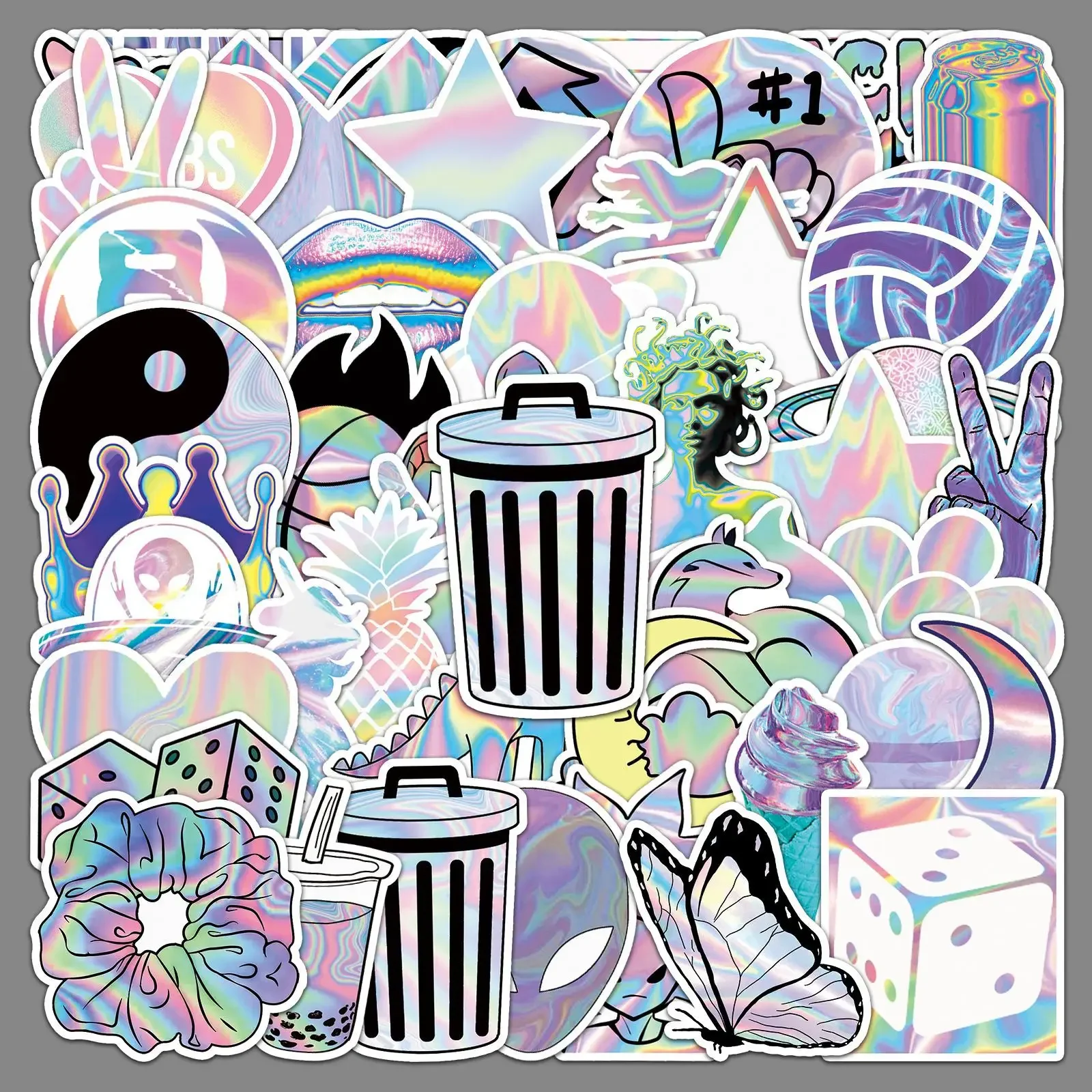 50PCS Holographic Rainbow Stickers Set Waterproof for Laptop Car Motorcycle Scooter Skateboard Bike Decal Creative Decoration