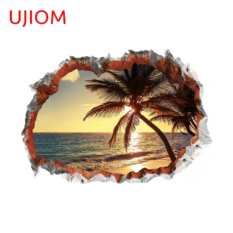 Наклейки на стену UJIOM, 13 см х 9,1 см, Пляжный Пейзаж, солнце, декоративные наклейки на стену, наклейки с защитой от царапин для комнаты