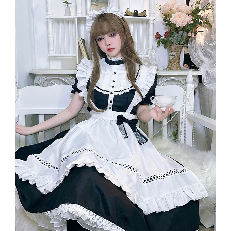 

Vintage Maid Cafe Workwear Cosplay Costumes Party Waitress Outfit Kawaii Women Lolita Dress