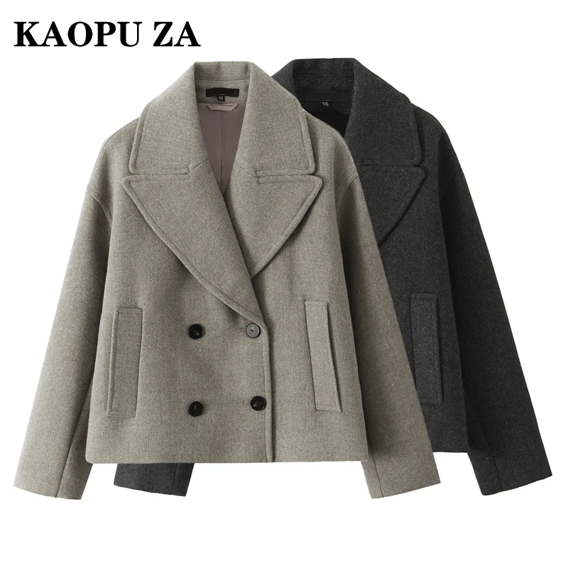 KAOPU ZA Woman's 2024 Autumn/Winter Fashion Long Sleeve Double-breasted Jacket Female Casual Notched Collar Solid Color Coat Top