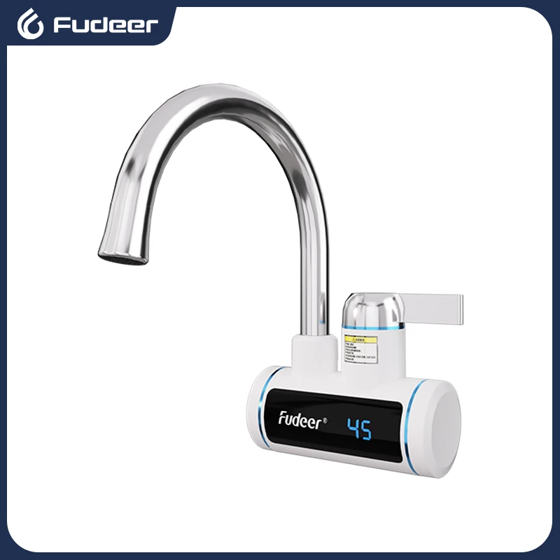 Fudeer Electric Water Heater 220V Kitchen Faucet Tankless Instant Heating Water Tap Flowing Heated Mixer Digital Display