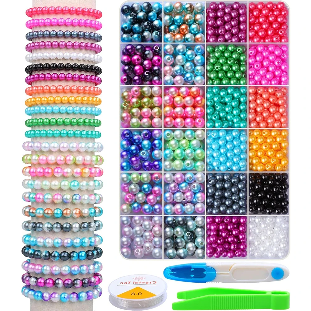 

1020Pcs 6mm 8mm Beads Kit Gradient Colorful Round Beads Accessories Jewelry Making Crafts Kit Gifts for DIY Jewelry Lover
