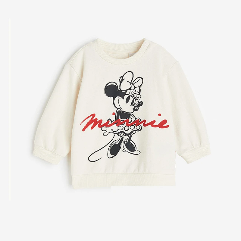 Sweat-shirt imprimé Minnie, vêtements d'automne à manches longues pour enfants, sweat à capuche à la mode, dessin animé, col rond, hauts amples pour bébés, vêtements décontractés, nouvelle collection