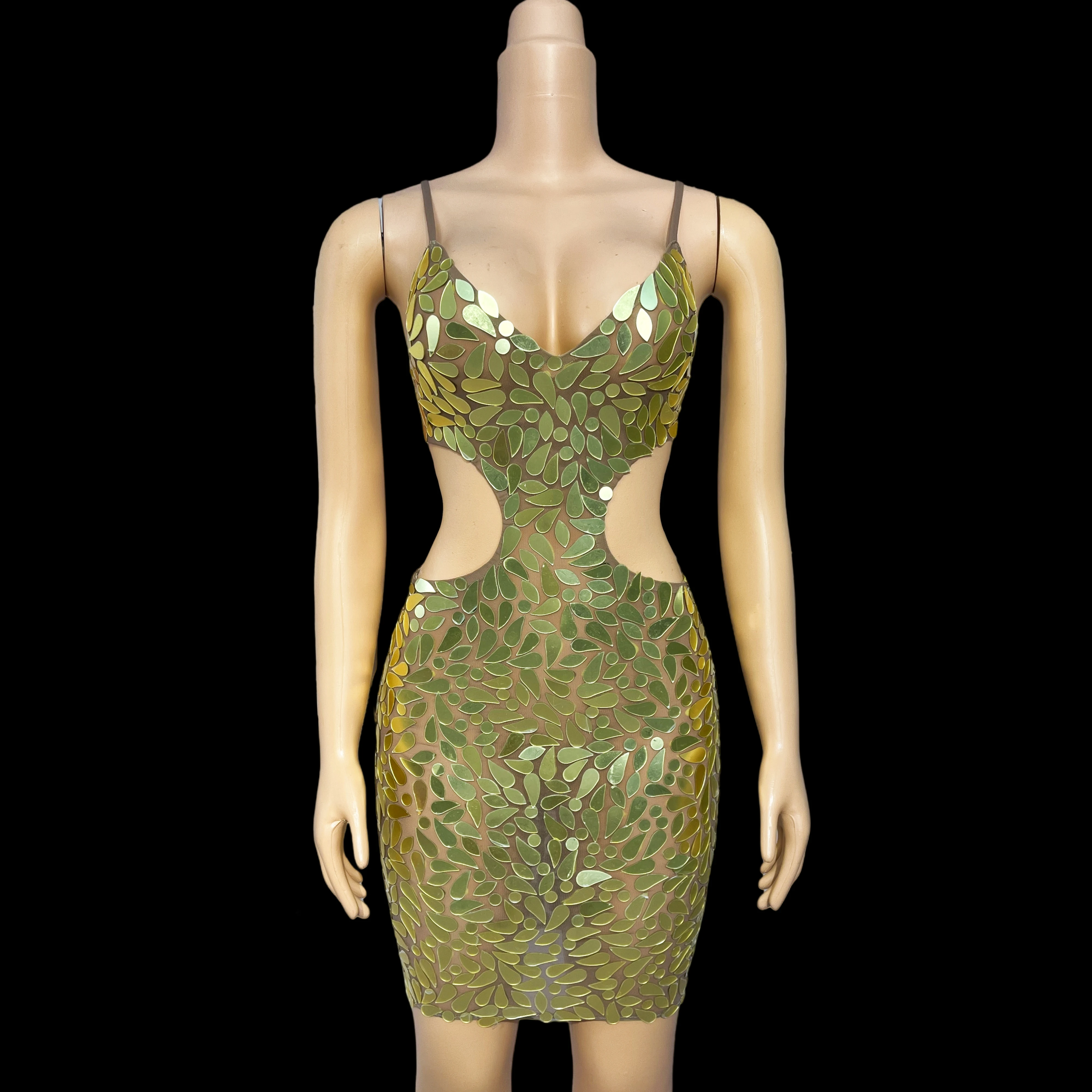 

Luxury Golden Mirror Hollow Waist Suspenders Dresses Women's Evening Elegant Costume Fashion Show Show Costumes Jinyeba