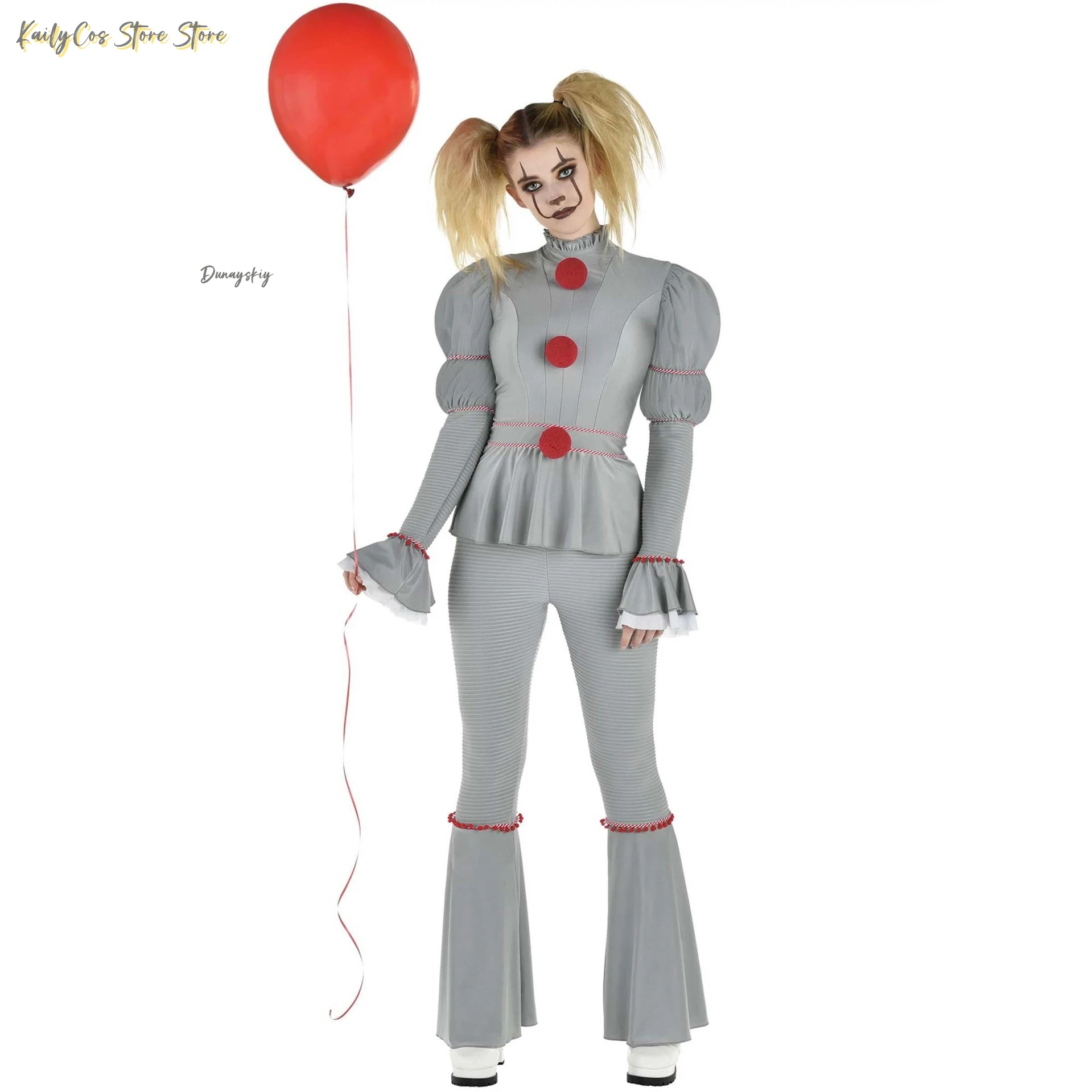 Pennywise تأثيري حلي هالوين فيلم مهرج شعر مستعار بانت Genderswap الرعب مخيف الرعب هالوين المرأة زي أنيمي S-xl #5