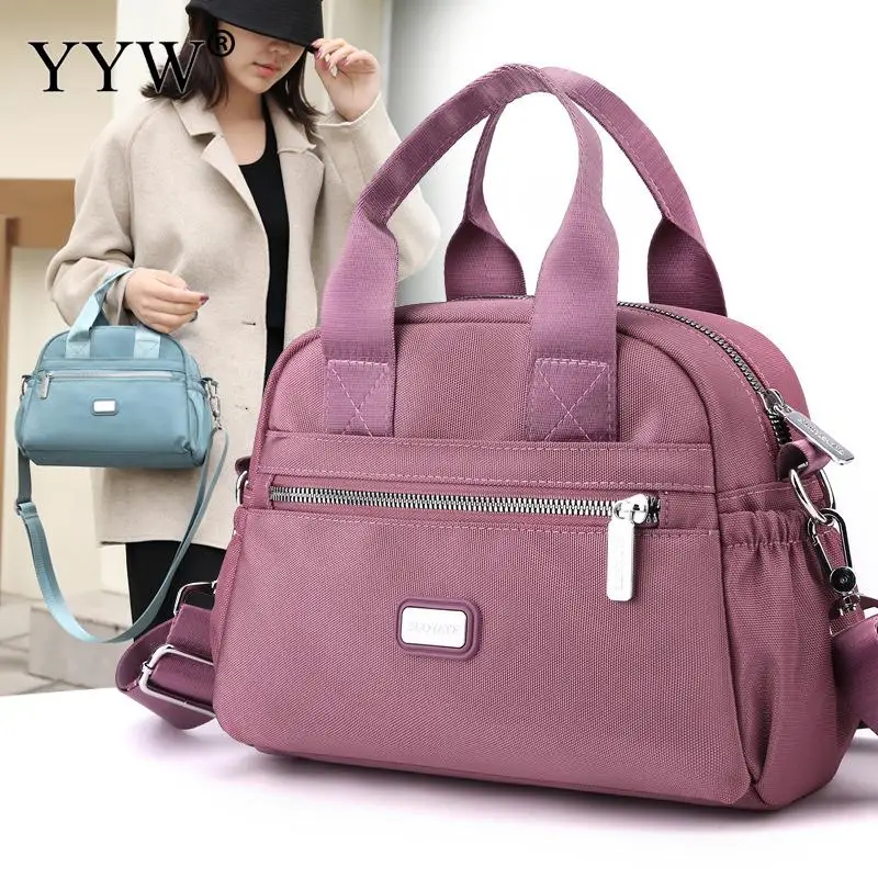 Solid Color Nylon Waterproof Messenger Bags for Women Casual Shoulder Crossbody Handbags Multi Pocket Zipper Top Handle Purses