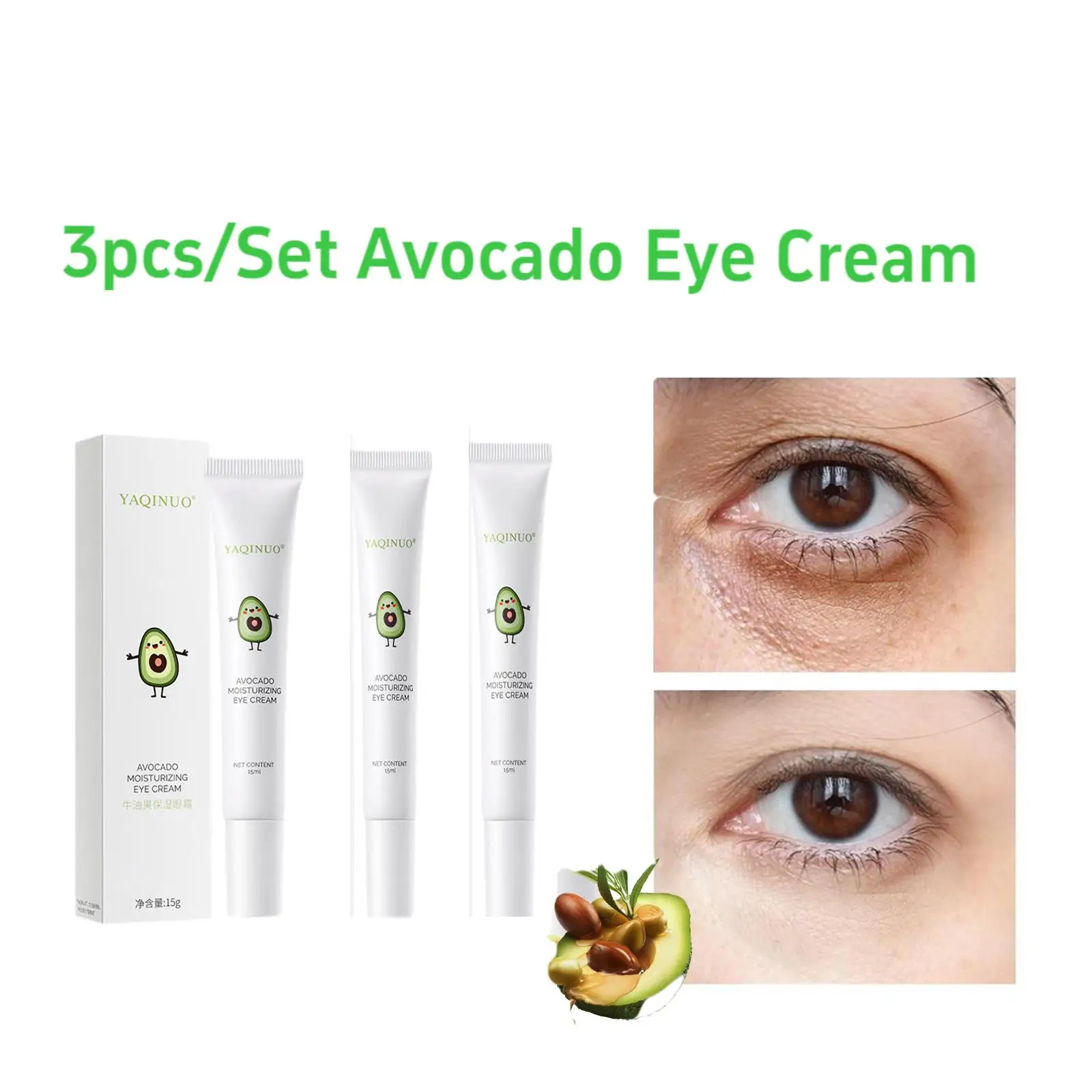 Crème hydratante à l'avocat pour les yeux, estompe sous les yeux, déformable, SAP, nourrissant, lifting, raffermissant, peau, 1, 2, 3 pièces