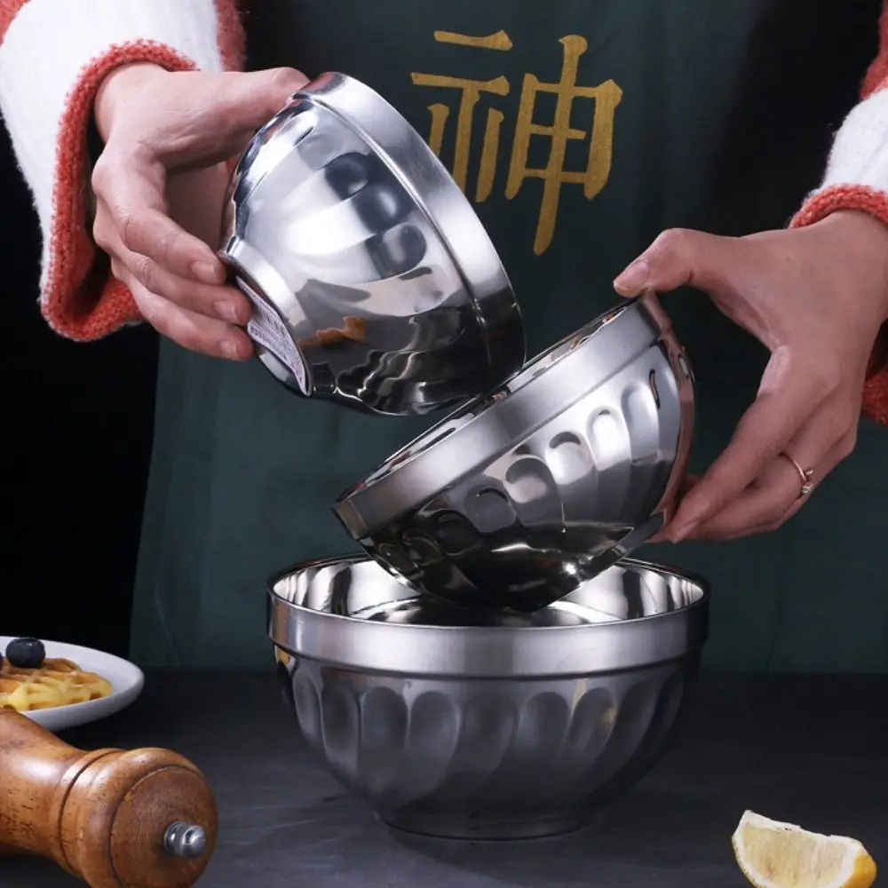 Double-layer Stainless Steel Bowl Fell -resistant Non -broken Soup Bowl Korean Style Anti Scalding Canteen Bowl Kindergarten