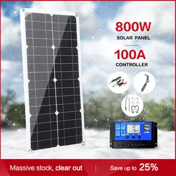 800W Solar Power System Kit Battery Charger  Solar Panel 10-100A Charge Controller Complete Power Generation Home Camp  Outdoor