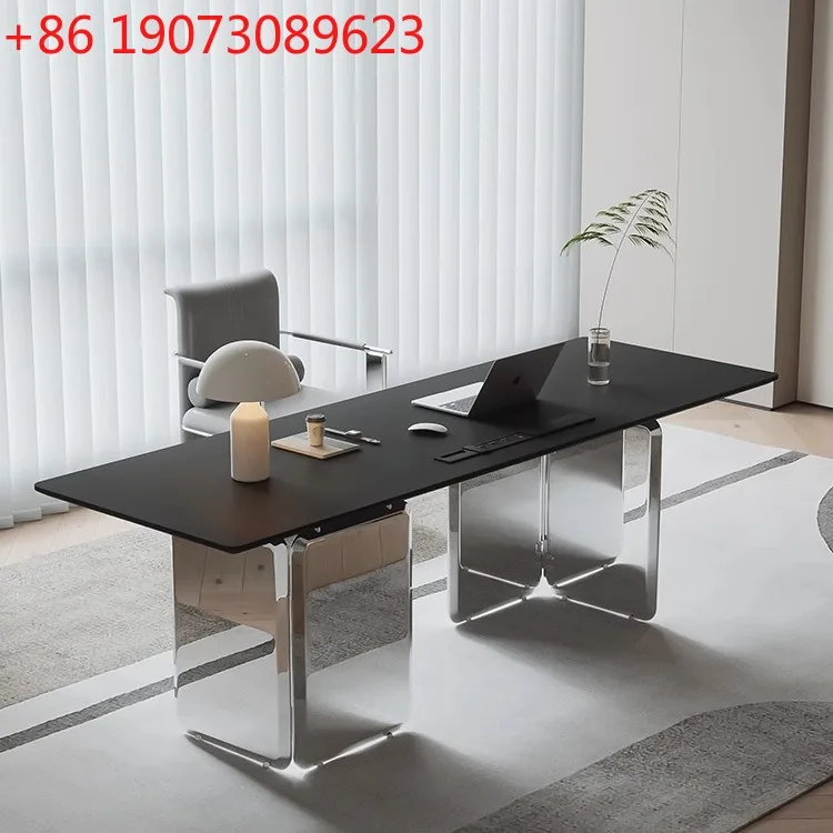 

Light luxury rock slab desk, high-end modern simple suspended desk, study desk, Italian mirror computer desk