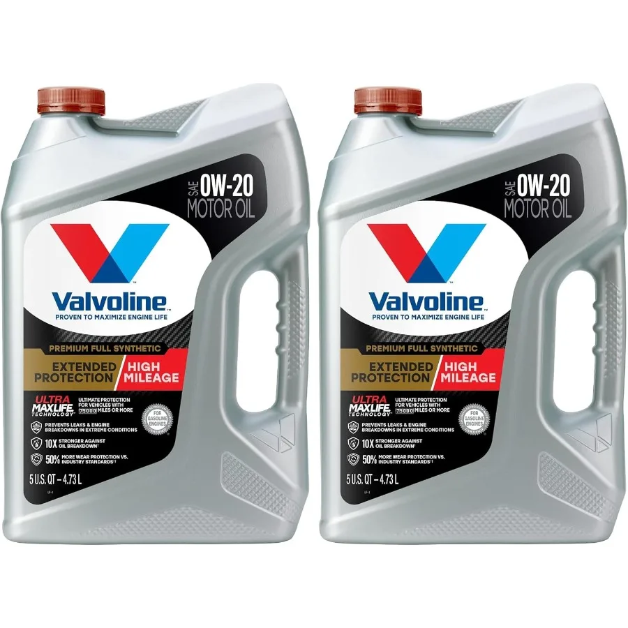 حماية ممتدة بأميال عالية مع تقنية Ultra MaxLife 0W20 زيت محرك صناعي كامل 5 QT عبوة من 2 لأداء عالي