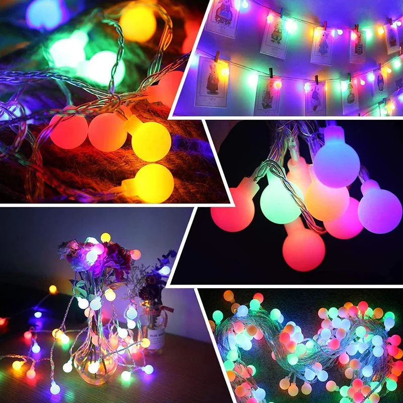 Bola impermeável LED String Lights, USB Battery Power, Lâmpada ao ar livre, guirlanda, casamento, jardim, Fairy Lights, Decoração de Natal, 10m