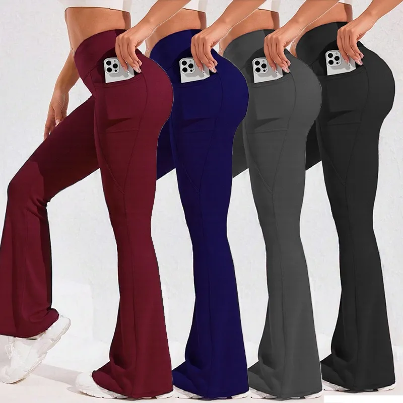 ​ ​ Legginsy do jogi z wysokim stanem i rozszerzanymi nogawkami, damskie, z kieszenią, modelujące pośladki, legginsy do biegania, szerokie spodnie, legginsy do ćwiczeń na siłowni i na zewnątrz.