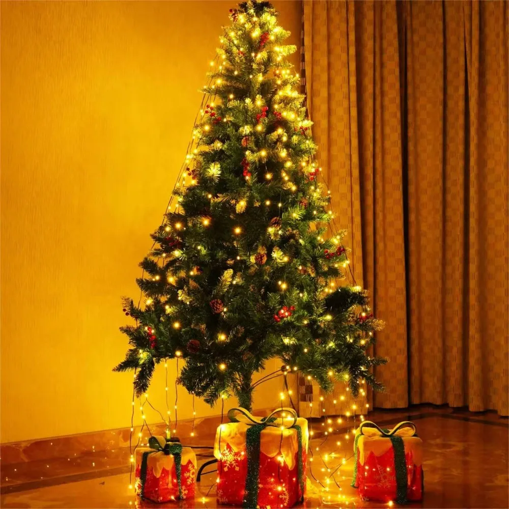 2M 400LED Leather Wire Lamp with Remote, USB LED Fairy String Lights,Christmas Tree Decor, Indoor Outdoor Holiday Party Lighting