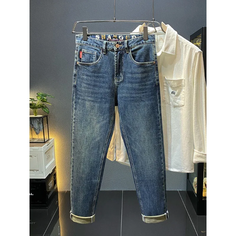 All-Matching Slimming Oversized Jeans Men's 2023 New Autumn and Winter High-End Stretch Tight Feet Casual Long Pants