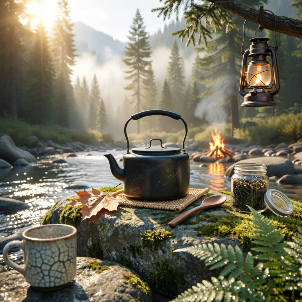 Aluminum Camping Kettle Fitted Lid Portable Camping Teapot Outdoor Teapot Side Spout Tea Pot Compact